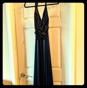 Dark Navy Halter Gown - Prom Pageant Military Ball